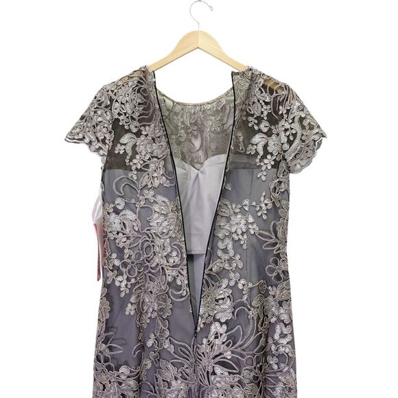 NWT JS Collections Size 8 Lace Embroidered Sheath Dress Taupe Illusion Overlay - Picture 7 of 14